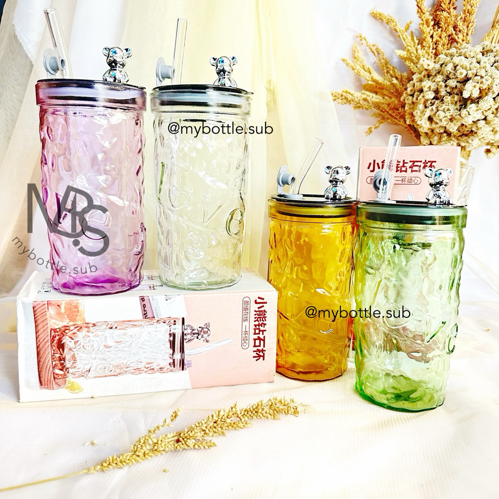 Botol Kaca Kristal Panda Include Box Tumbler Glass Aesthetic Gelas Kaca Souvenir