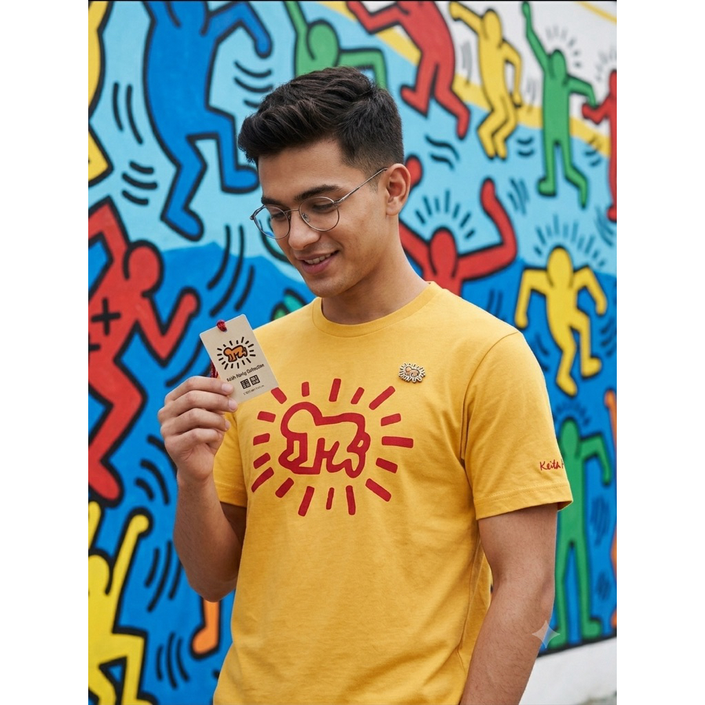 NWTA(NEGO)> Uniqlo UT x Keith Haring Big Logo T-Shirt Original - Yellow (Outfit/Pakaian)|Preloved/2n