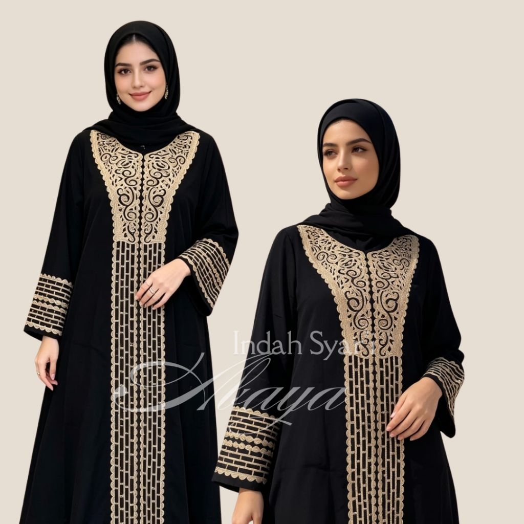Abaya Mesir Bordir - ABAYA CAGAK BORDIER - Gamis muslimah jubah dress maxi abaya hitam remaja dewasa