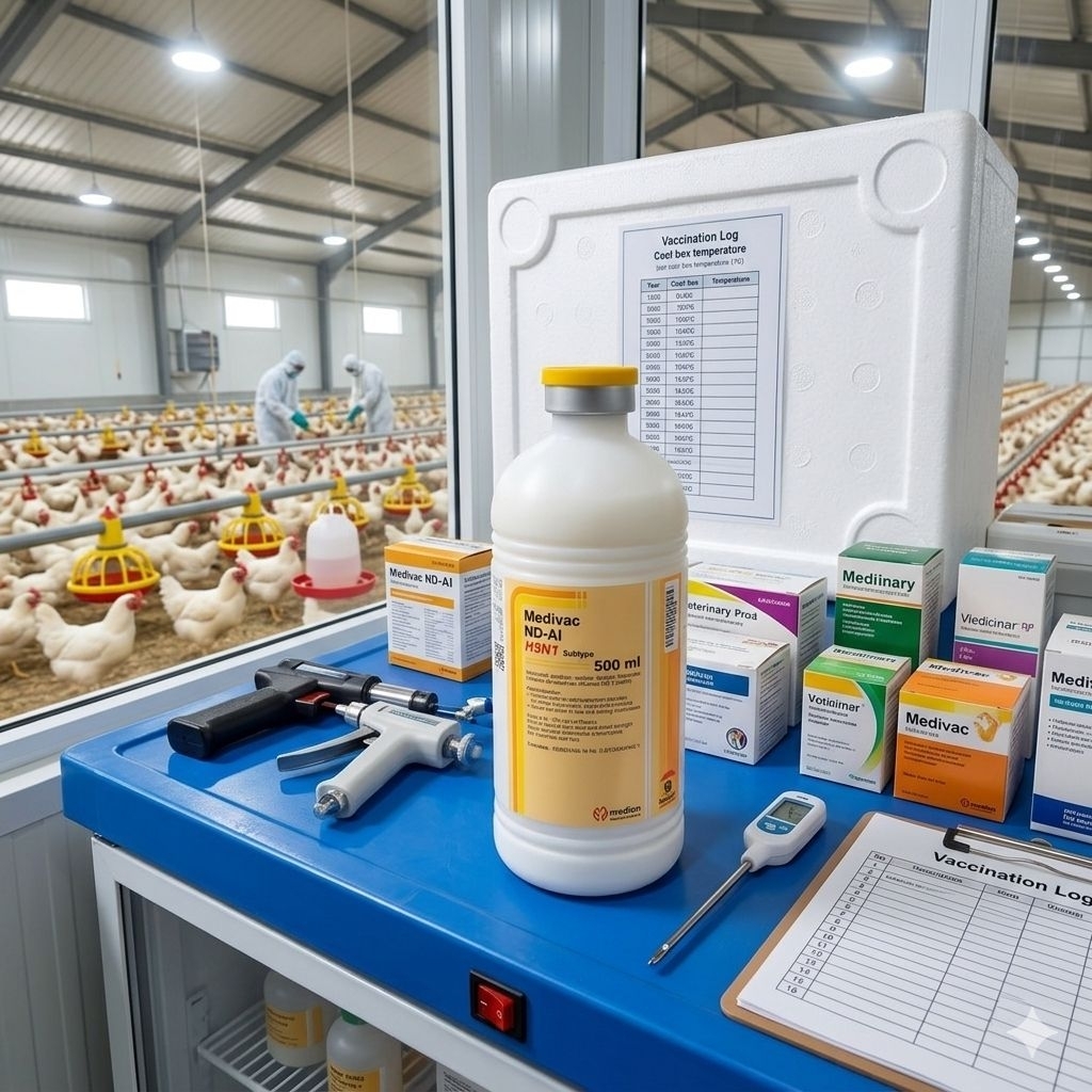 Vaksin Medivac ND AI H5N1 500 ML Dosis 1000 ekor