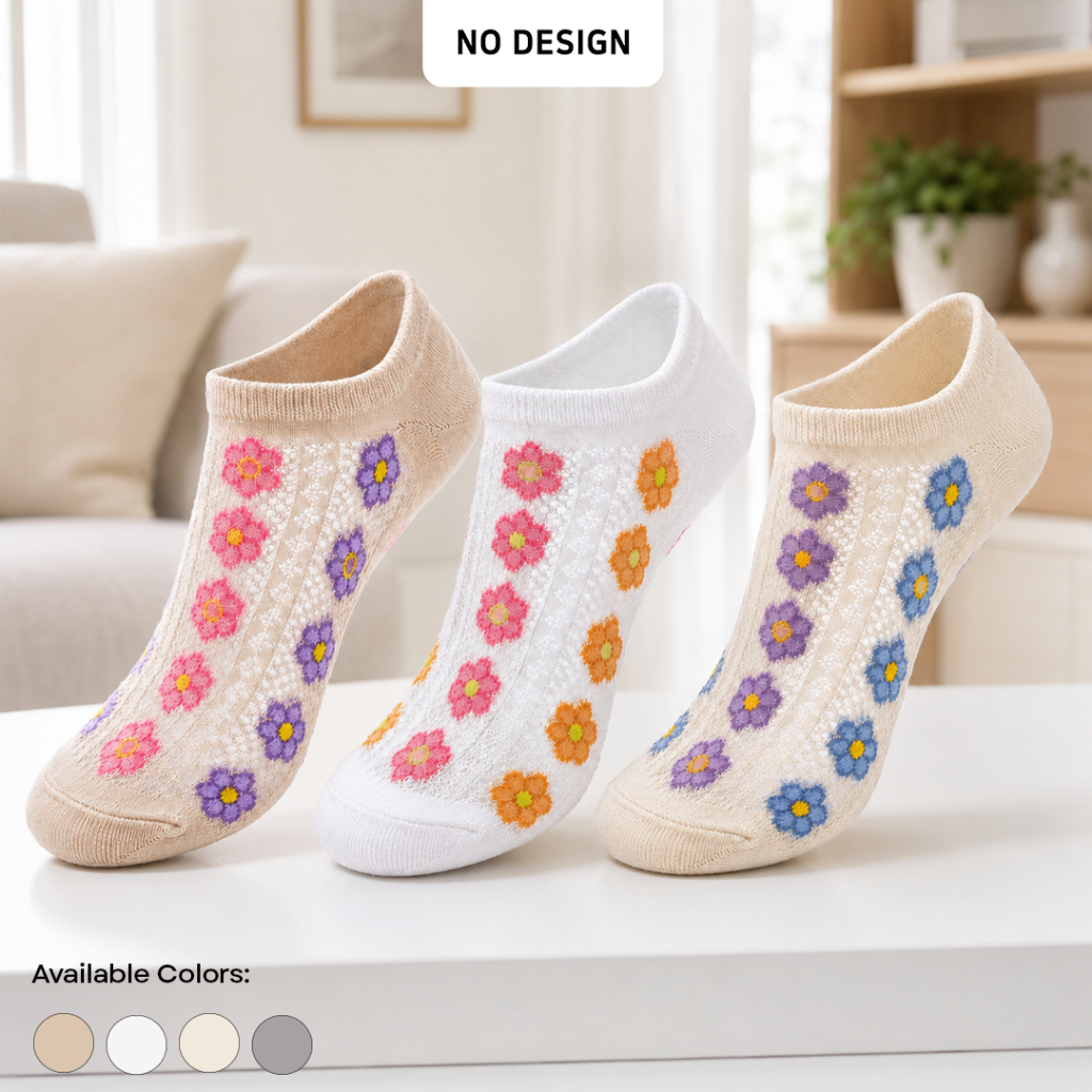 NO DESIGN Korean Socks Kyla Mono Motif Bunga Kaos Kaki Invisible Hidden Socks