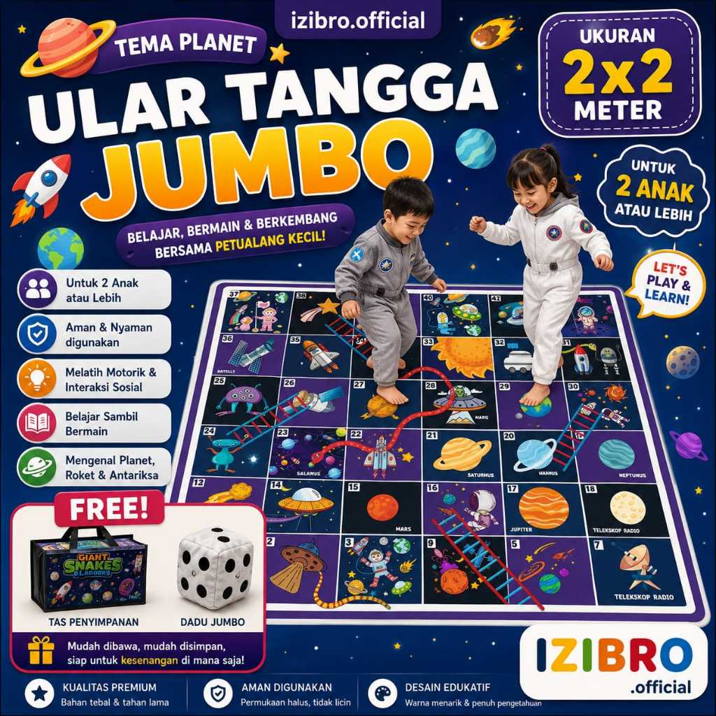 Izibro - Mainan Anak Edukatif Karpet Ular Tangga Jumbo Anti Air Tidak Mudah Robek Banyak Tema