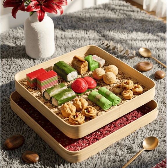 Nampan Anyaman Bambu Premium Baki Hantaran Seserahan Kue Basah Estetik