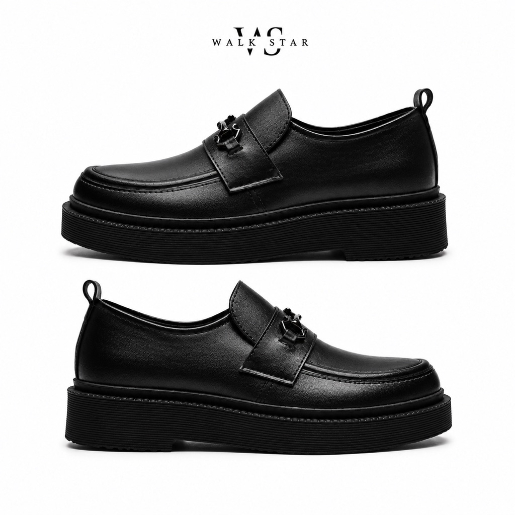 WALK STAR Sepatu Loafers Pria Hitam Buckle Metal Sol Tebal Elegan
