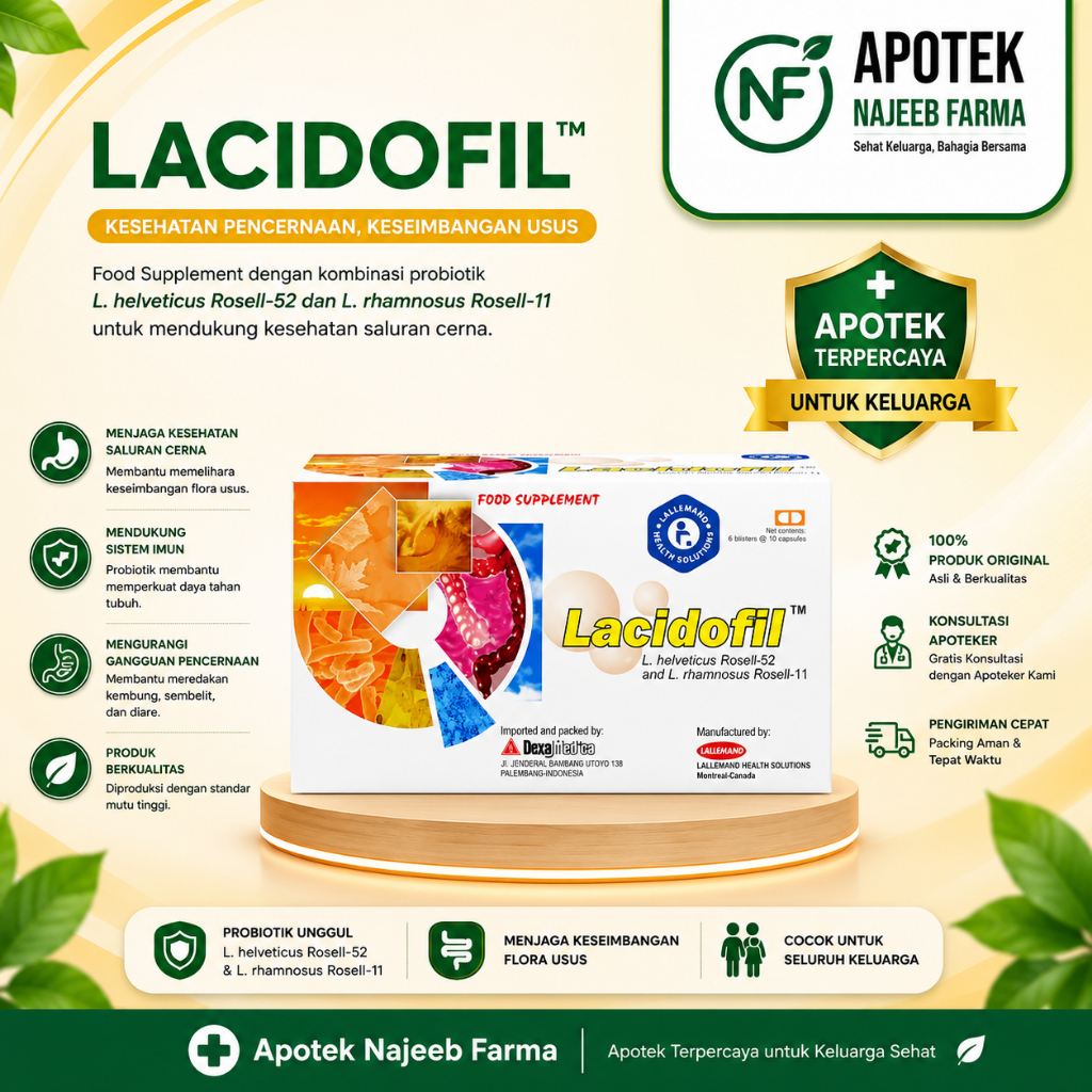 Lacidofil Probiotik Dewasa 10 Kapsul - Menjaga Kesehatan Pencernaan, Mengurangi Diare, Suplemen Prob