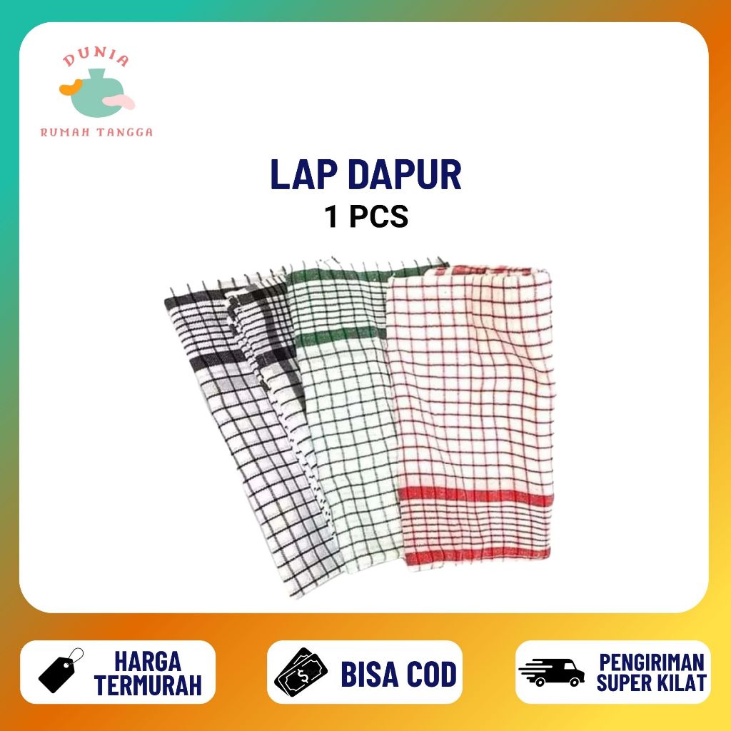 Lap Serbet Dapur Kain Katun Ekonomis Per Pcs Motif Garis Warna Warni