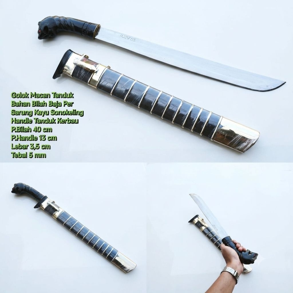 Golok tanduk ukir macan Cibatu 40 Cm