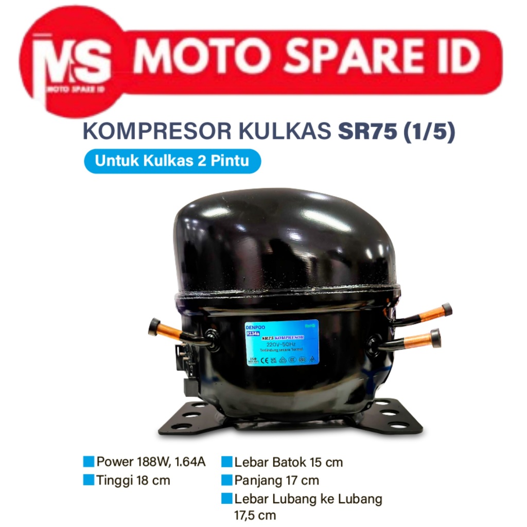 Kompresor kulkas Frezeer compressor showcase Freezer 1 pintu SR75 1/5 PK/HP