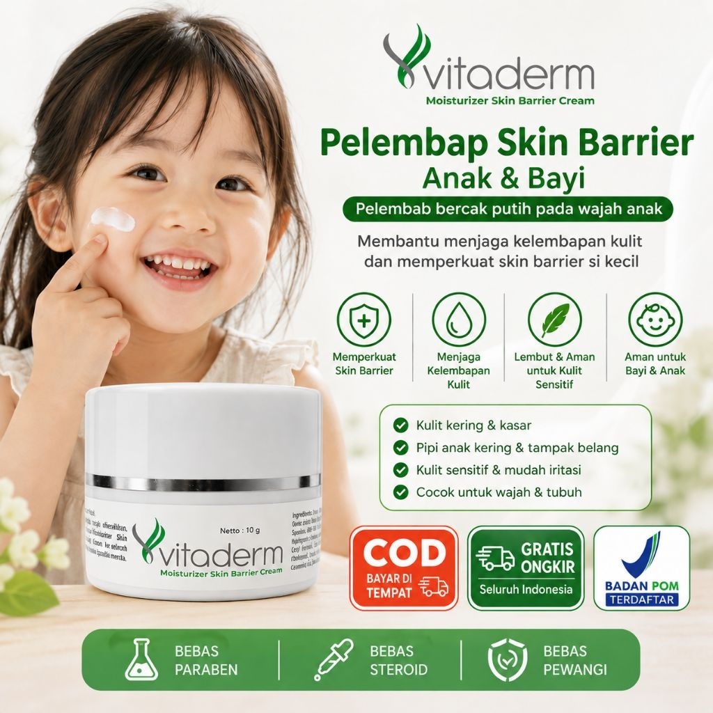 Vitaderm Moisturizer Skin Barrier Cream Anak | Pelembap Kulit Kering Sensitif | Bercak Putih Pipi An