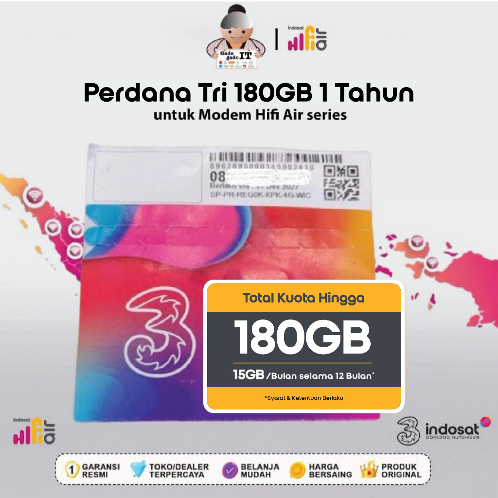 Kartu Perdana Internet HiFi Air 4G Lte Modem MiFi Sim Card Indosat Tri Huawei HKM Router