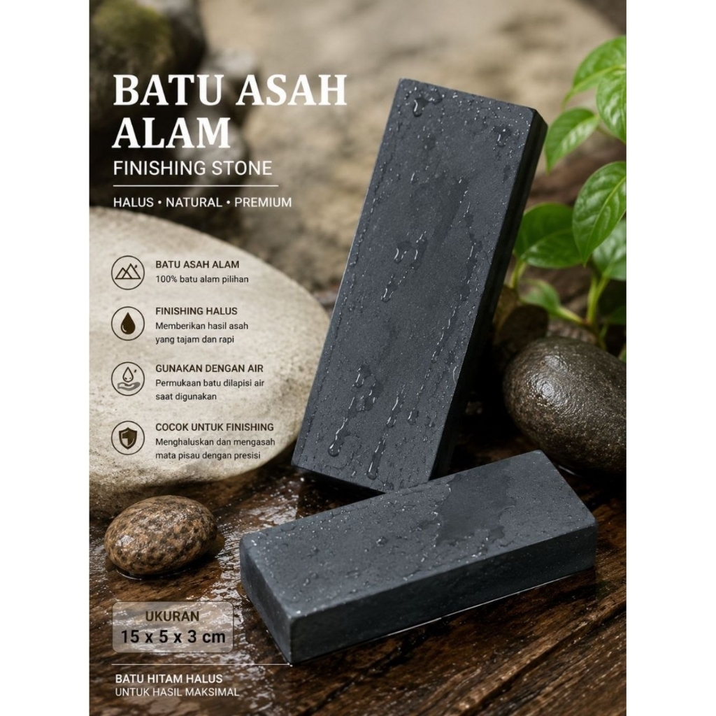 Batu Asah Alam Hitam Halus 15 x 5 x 3 cm