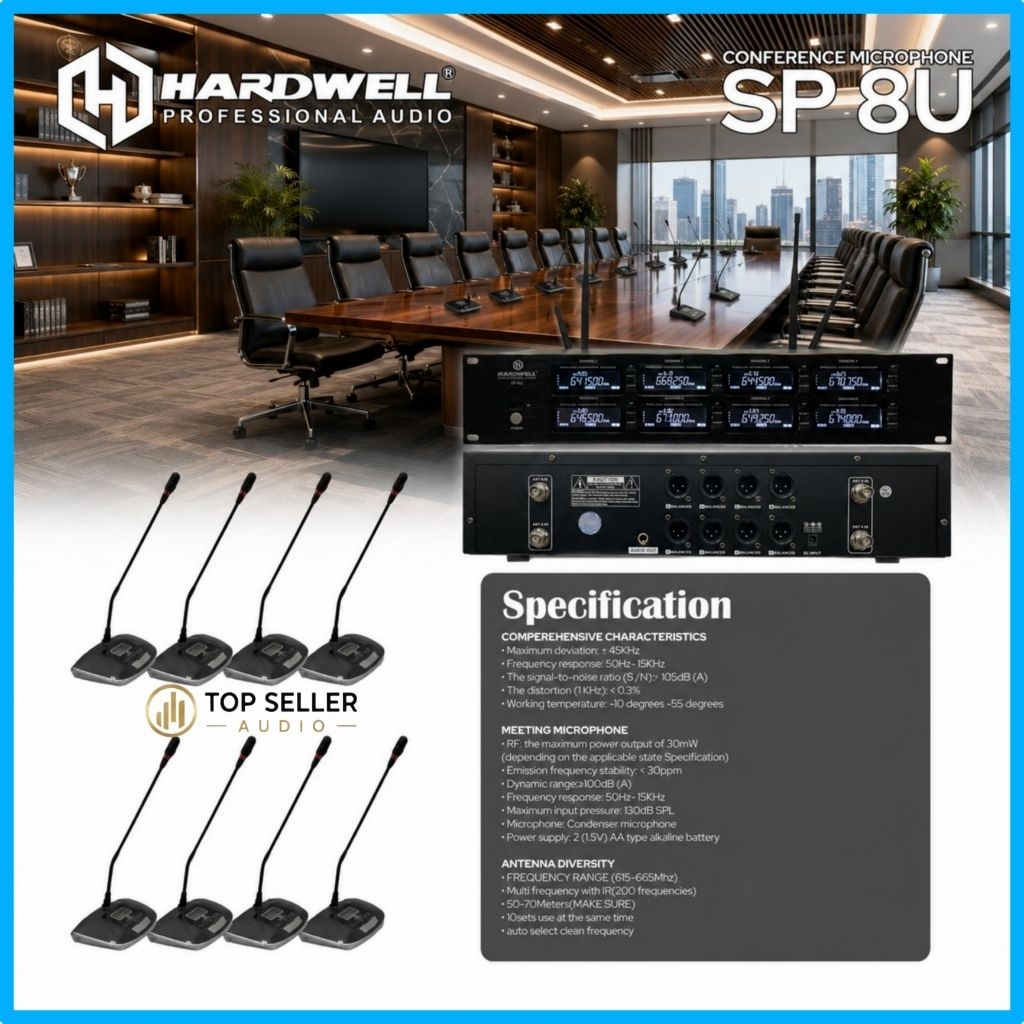MIC WIRELESS MEJA PODIUM CONFERENCE HARDWELL SP8U GARANSI MIC PODIUM 8MIC