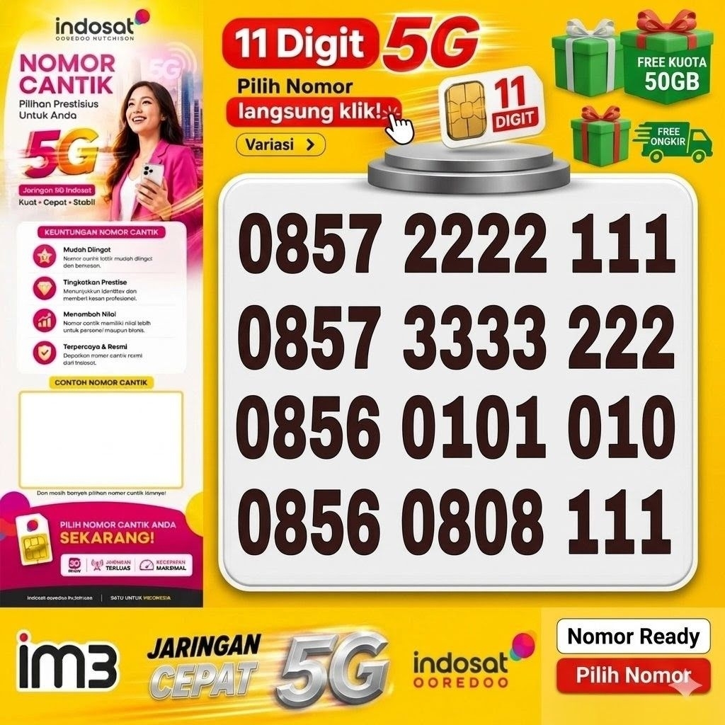 Nomor Cantik Indosat Ooredoo 11 Digit Murah Free Kouta 50GB Jaringan Cepat