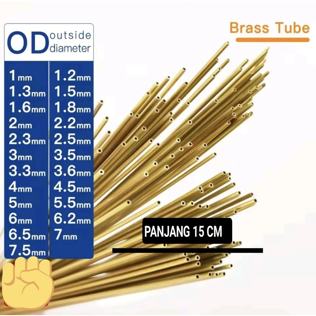 Pipa Kapiler Kuningan / Pipa Kuningan OD 1mm 2mm 3mm 4mm 5mm 6mm Panjang 15 CM / 150 MM