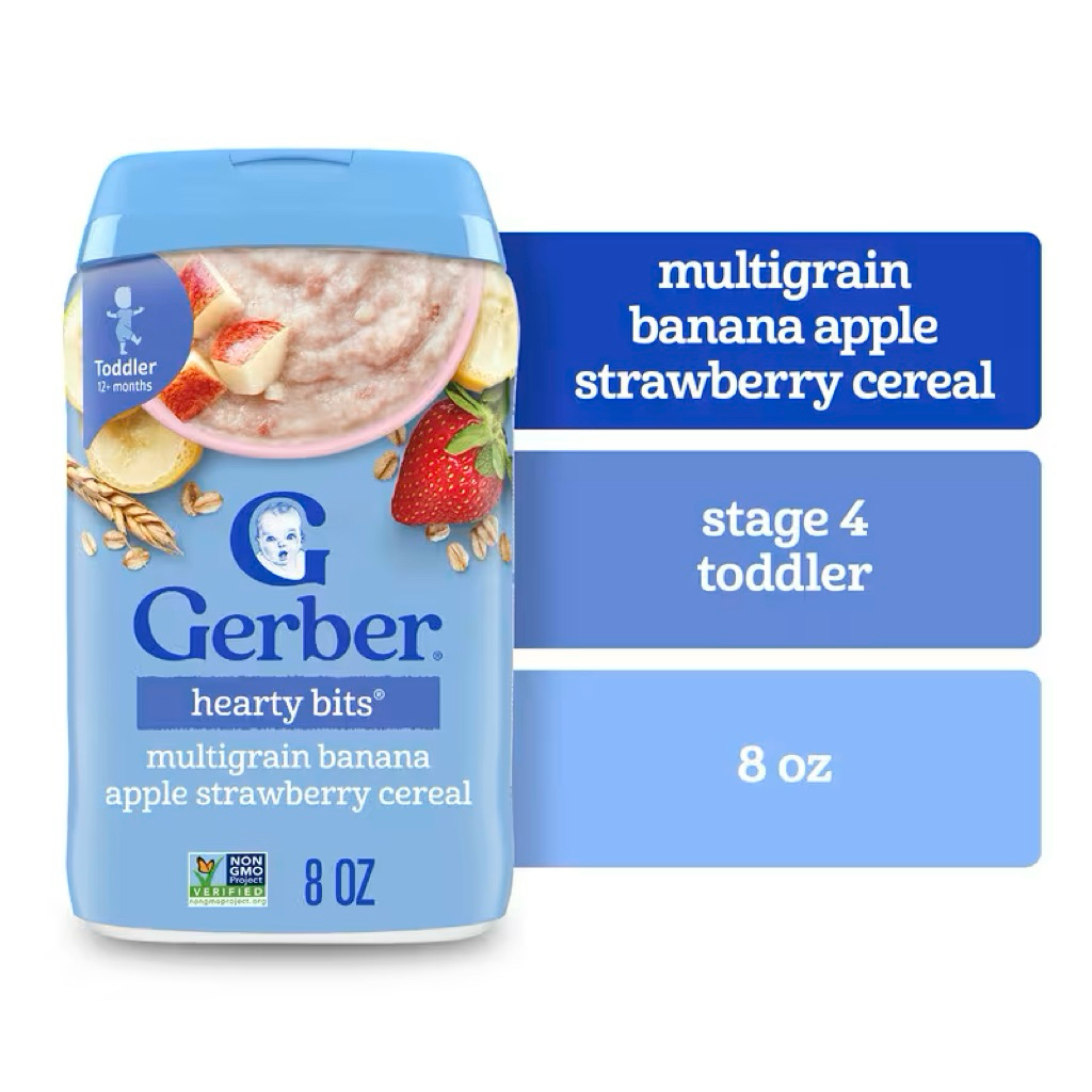 Gerber Cereal Grain & Grow Hearty Bits Multigrain Grain Grow Cereal 12+ Months Banana Apple Strawber