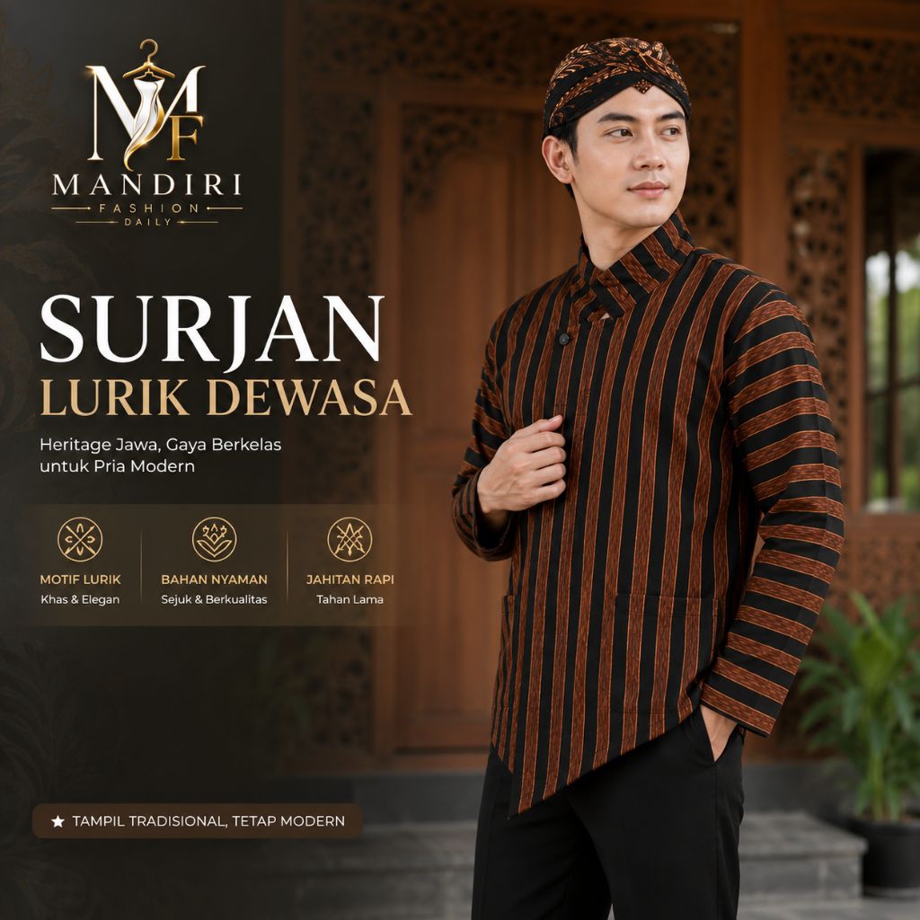 Surjan Lurik Premium Pria Dewasa | Atasan Baju Adat Jawa Modern | Bahan Lurik Premium