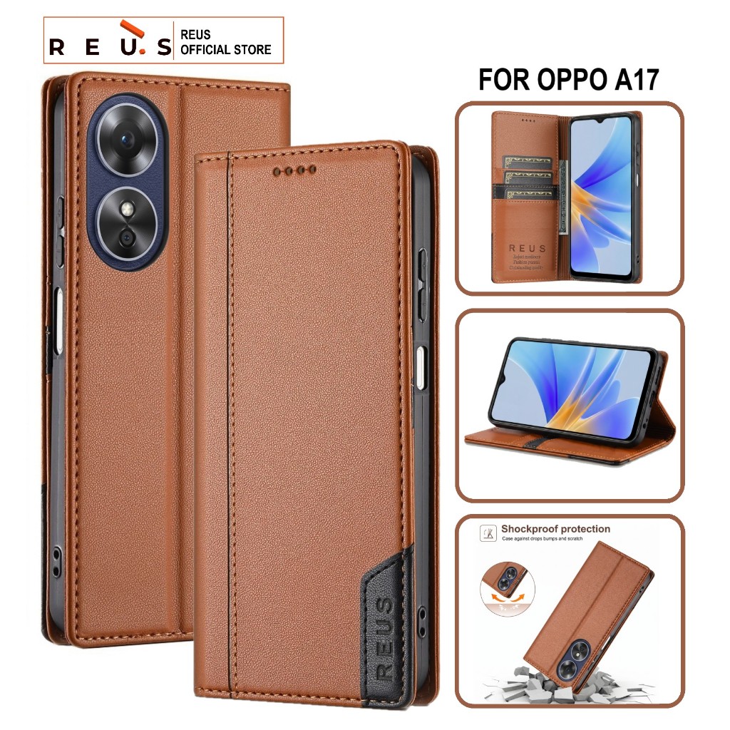 Reus Leather Case Flip Oppo A17 Premium Magnet Shockproof Cover - REUS Official Store