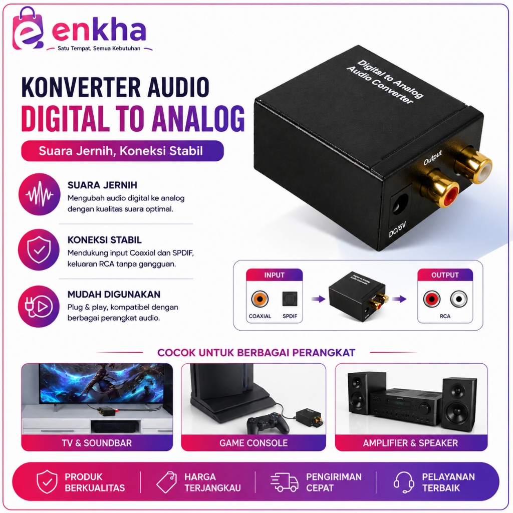 Konverter Audio Digital ke Analog Coaxial Toslink ke RCA DAC Converter untuk TV Speaker Amplifier Ho