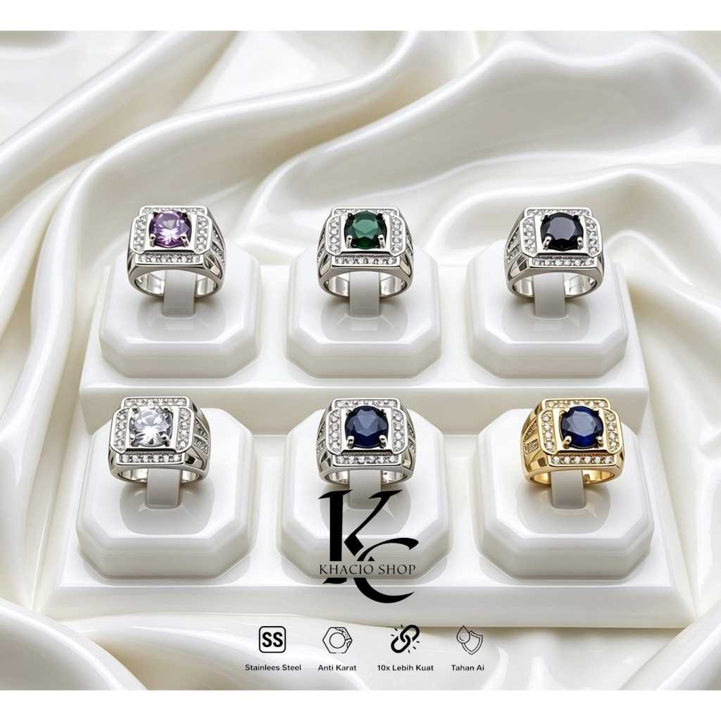 Cincin Pria Warna Kuning Emas Diamond Ruby King Saphire