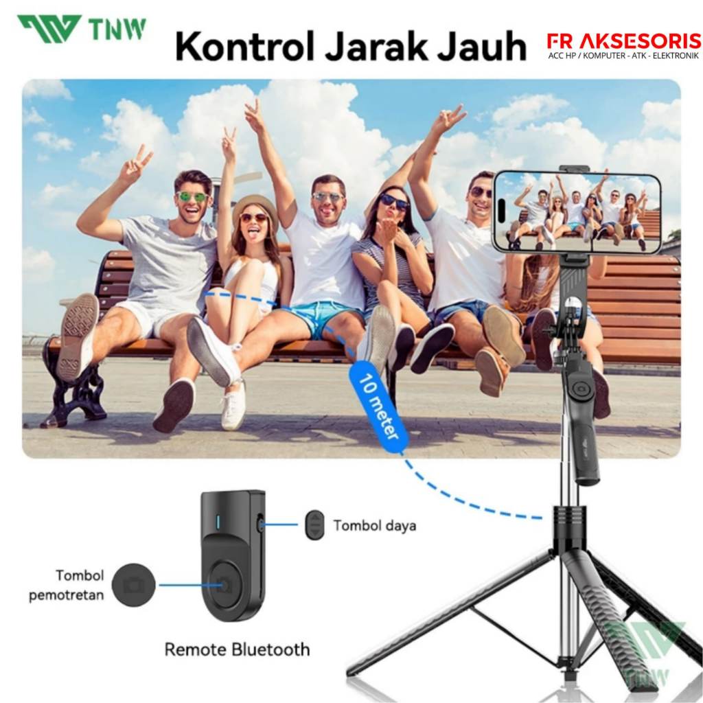TONGSIS BLUETOOTH TNW F19 190CM Selfie Stick 360 DRAJAT Rotasi Tongsis Tripod Bluetooth Tripod HP