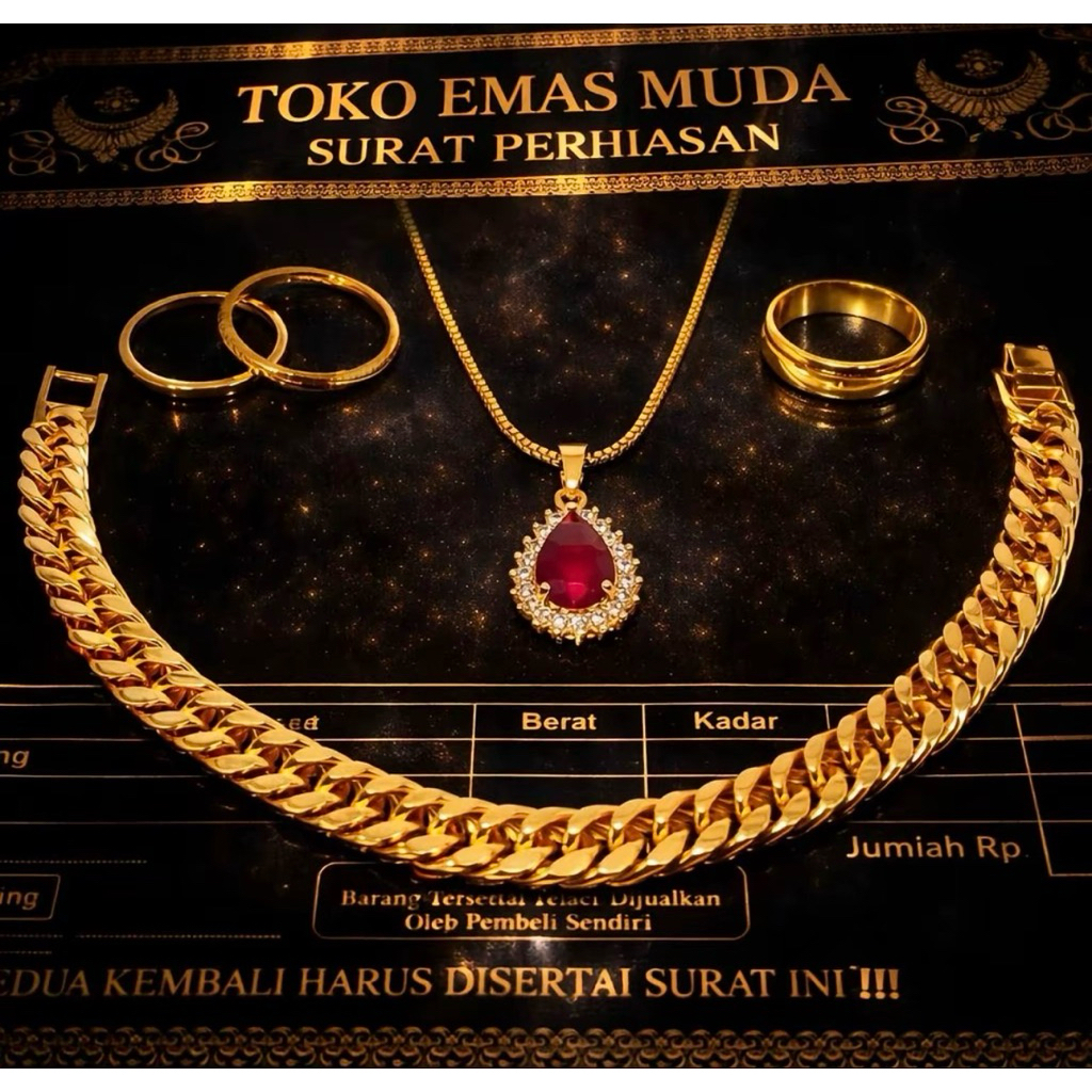 Set Perhiasan Wanita Premium Kalung Itali Liontin Permata Merah Berlapis Emas Muda Perhiasan Fashion