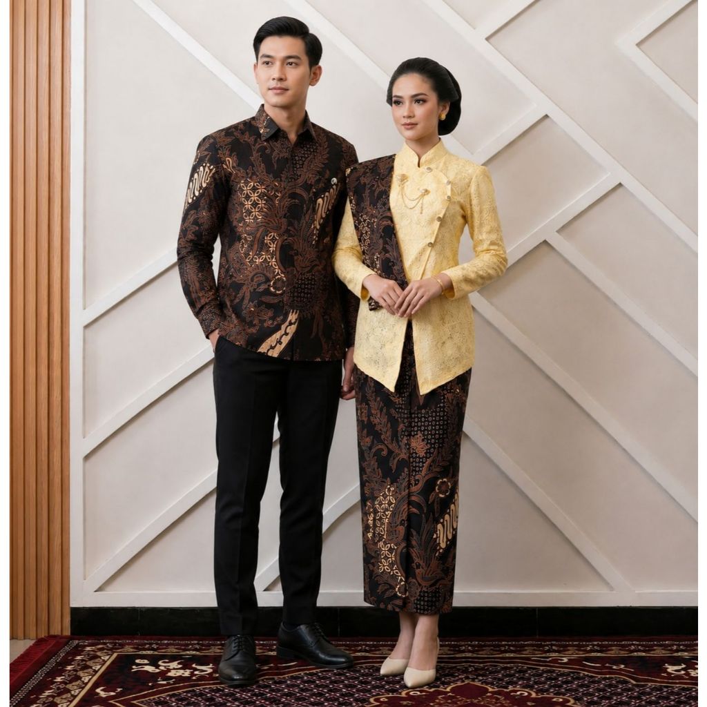 ELBISE - Yudhistira Couple Kebaya Janggan Jawa Kraton Modern Free Bros Dan Selendang Kemeja Batik Wi
