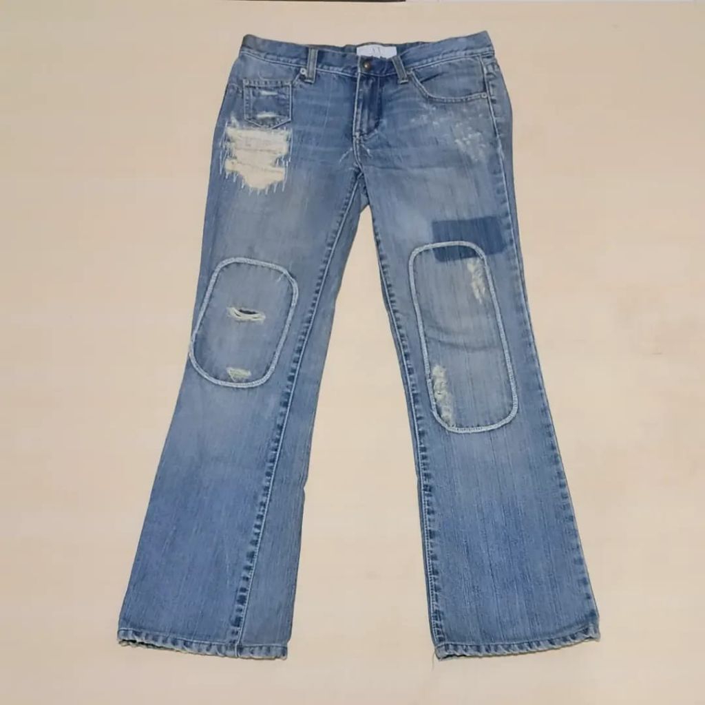 Armani Exchange Distressed Patchwork Washing Blue Jeans Original