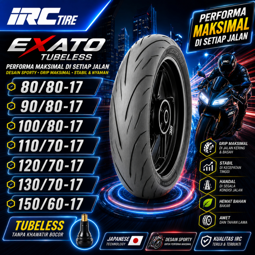 Ban Ring 17 Ban Tubeless Ring 17 Ban IRC Exato 80/80-17 90/80-17 100/80-17 Ban Ring 17 Tubeless Ban 