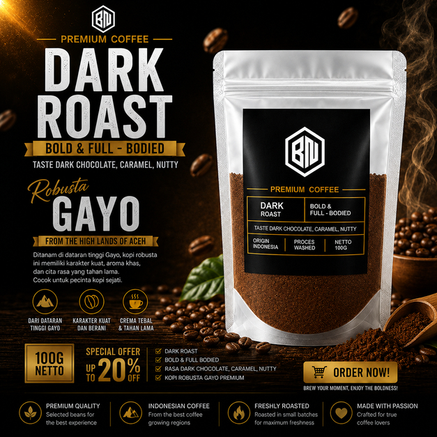 Promo Coffee Robusta Gayo Dark Roast – Bold & Full Bodied