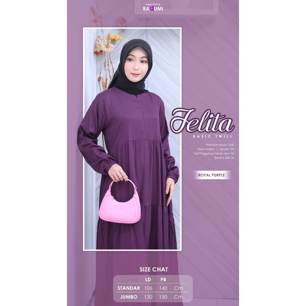 JELITA BASIC TWILL ORIGINAL BY RAQUMI HIJAB / GAMIS PREMIUM RAYON TWILL / ZIPPER AKTIF DENGAN TALI P