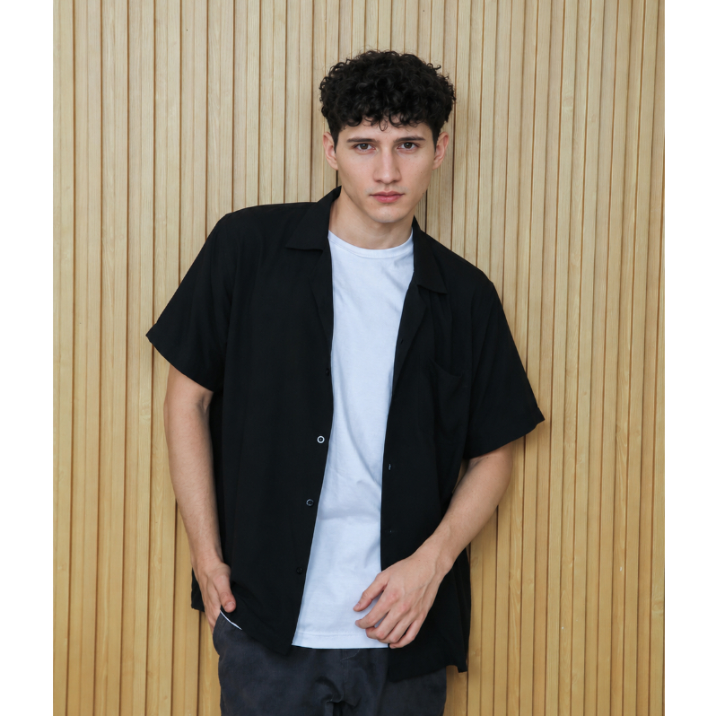 D'Cash Kemeja Hawaii Rayon Black