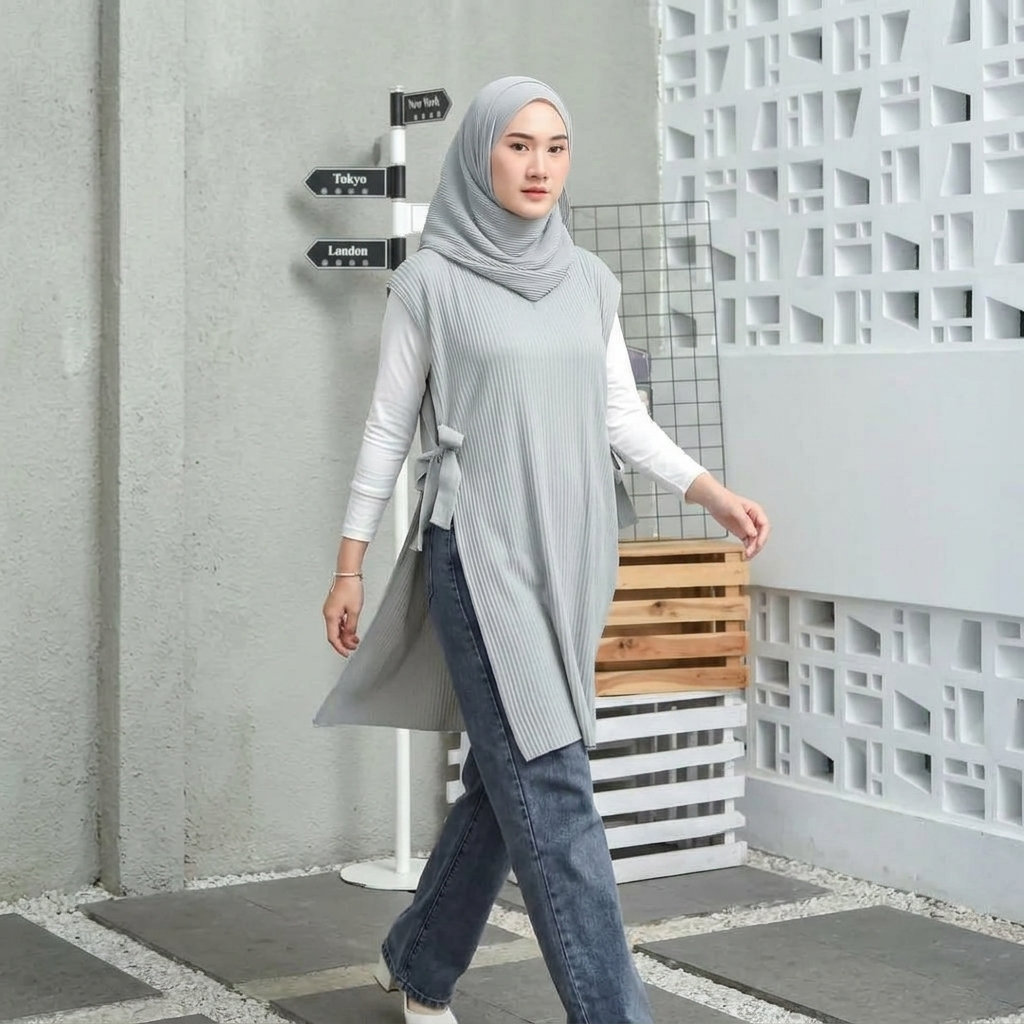 LONG VEST TUNIK RAJUT / ATASAN WANITA / RAJUT KEKINIAN / TUNIK ROMPI TALI