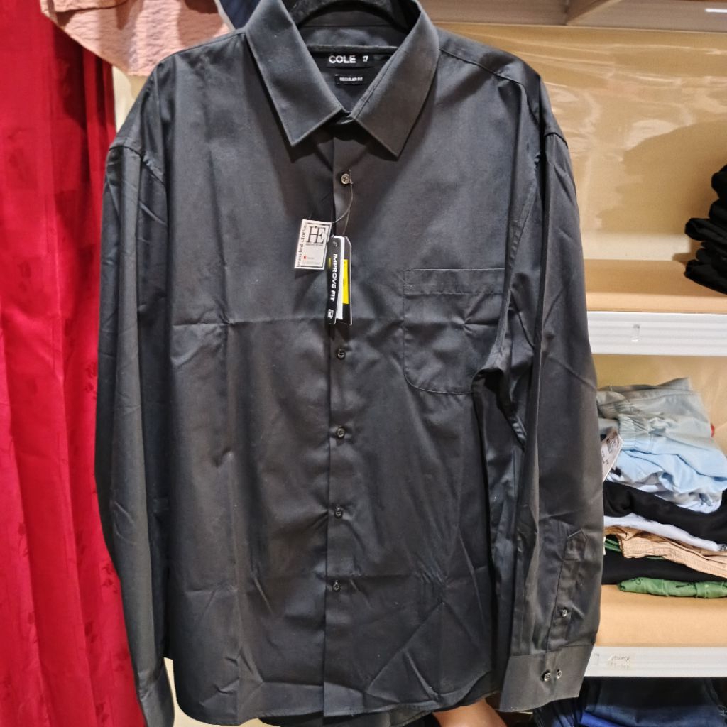 Cole Kemeja Pria Panjang Regular Fit Size 17 Hitam Fashion Casual Kerja Trendi