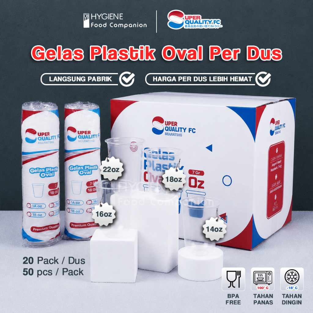 [PER DUS] Gelas Plastik Oval 14oz/16oz/22oz / Gelas Plastik Bening Oval Bahan PP / Gelas Oval Tebal 