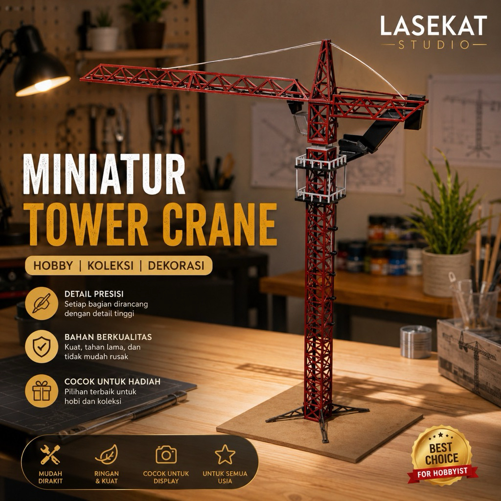 MINIATUR TOWER CRANE bahan triplek 4mm Diorama Tower Crane Diecas Crane