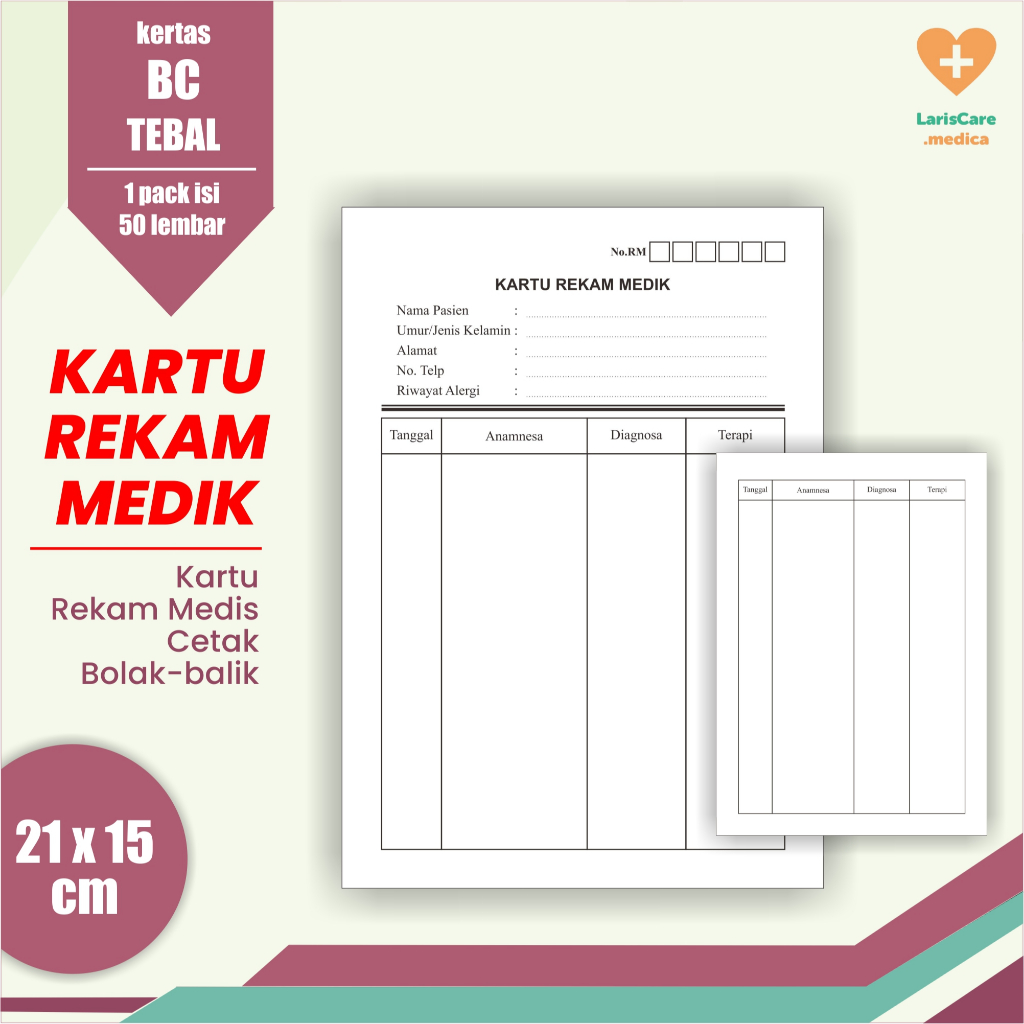 Cetak Kartu Rekam Medis / Medical Record Card / Kartu Riwayat Pasien/ Rekam Medis Cetak Bolak Balik