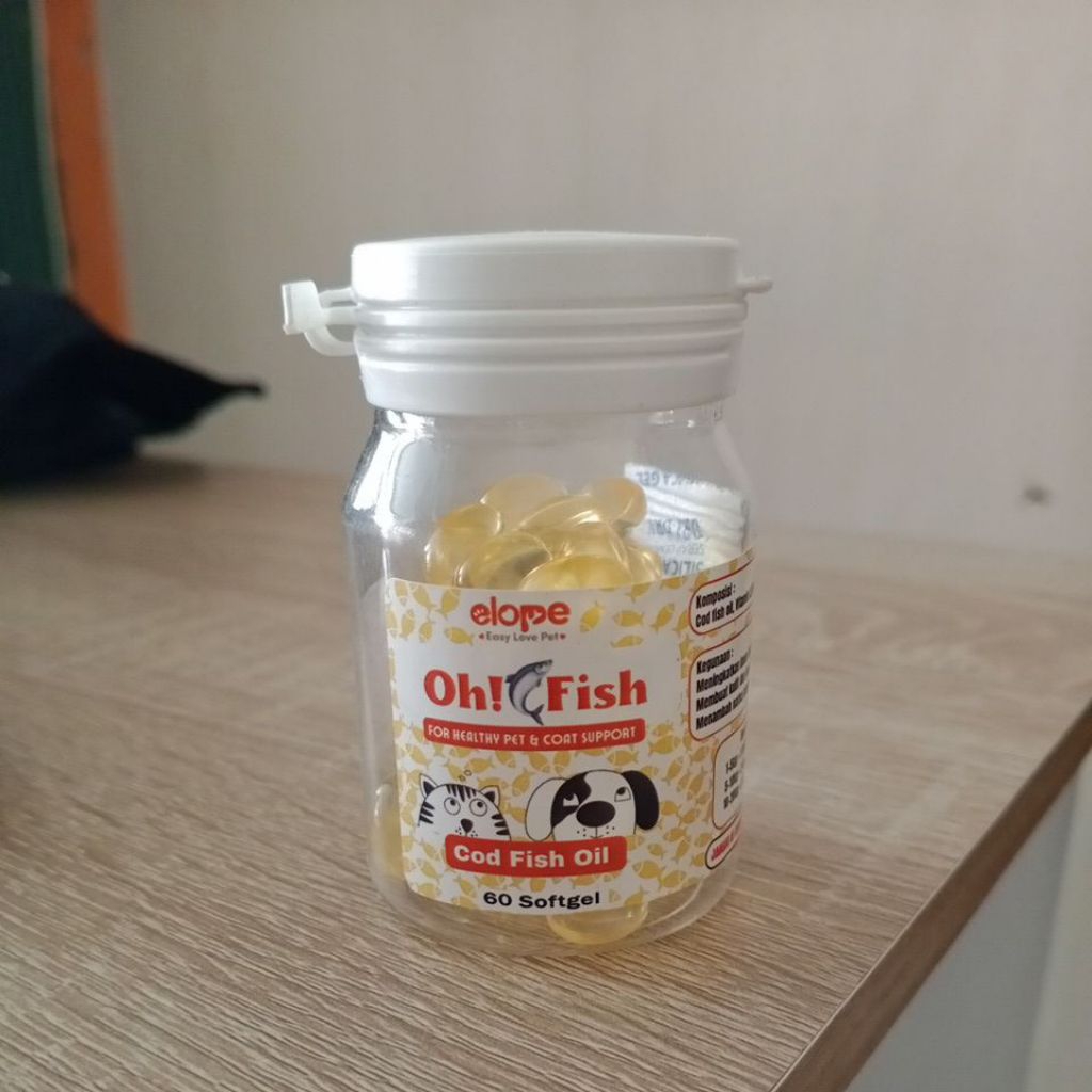 ELOPE Oh Fish Cod Oil - Minyak Ikan Vitamin untuk Bulu Hewan Kucing Anjing 60 Butir
