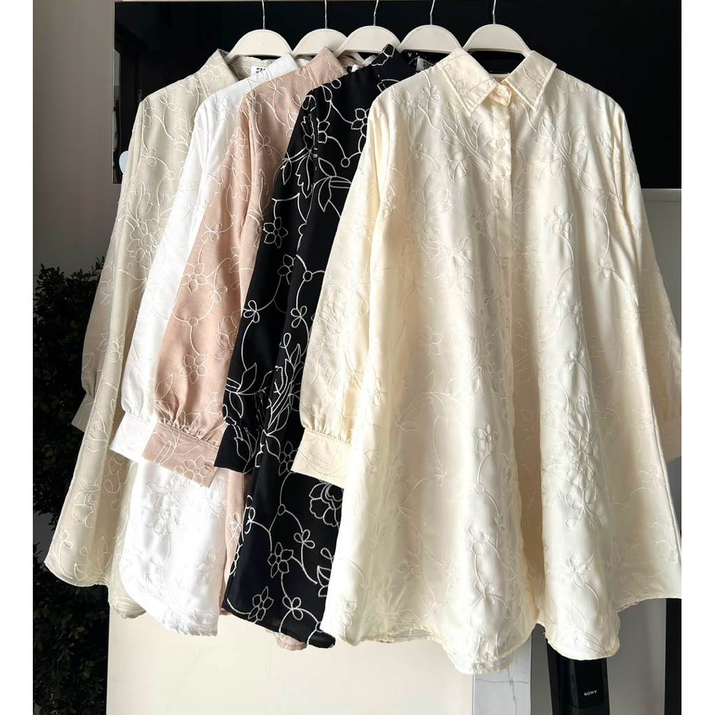 Kemeja Tunik bahan  tencel bordir Kancing depan full Model rumple belakang  Ori By Balila