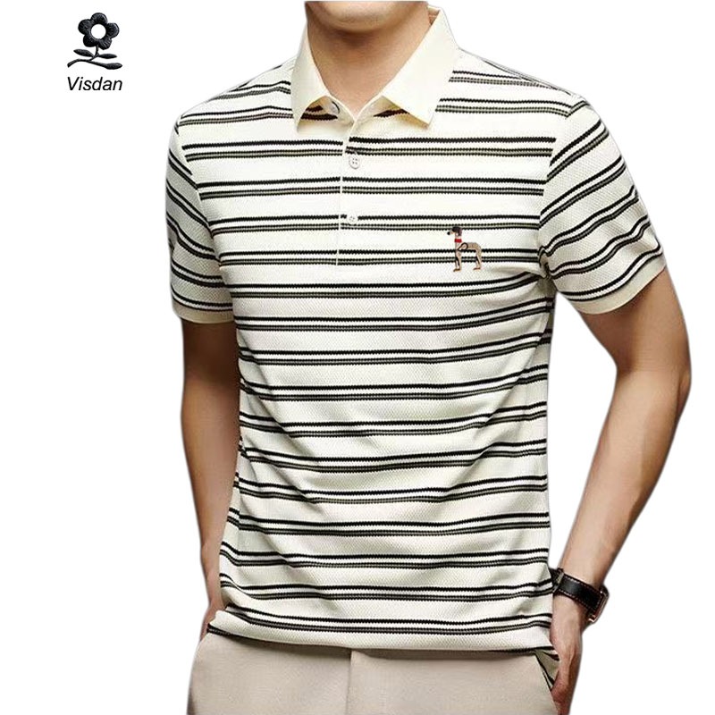 Visdan Polo Shirt Pria kaos polo garis Kemeja POLO bergaris vertikal baju kaos pria premium