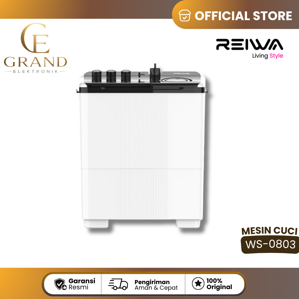 Reiwa Mesin Cuci 2 Tabung 7 Kg WS-0803 OXBK MTBL Deep Clean & Vortex Dry