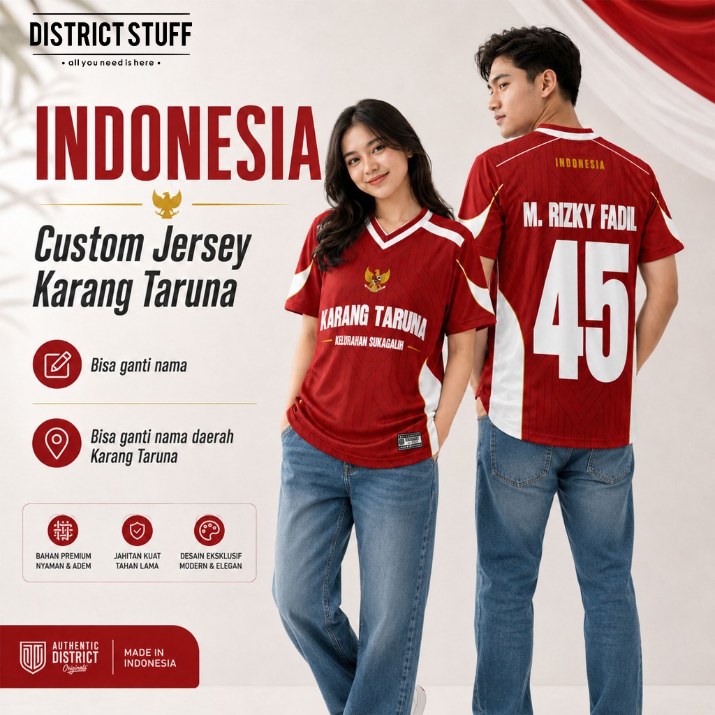 Jersey Custom Series Kemerdekaan Indonesia Custom Sablon Nama & Karang Taruna Jersey Panitia