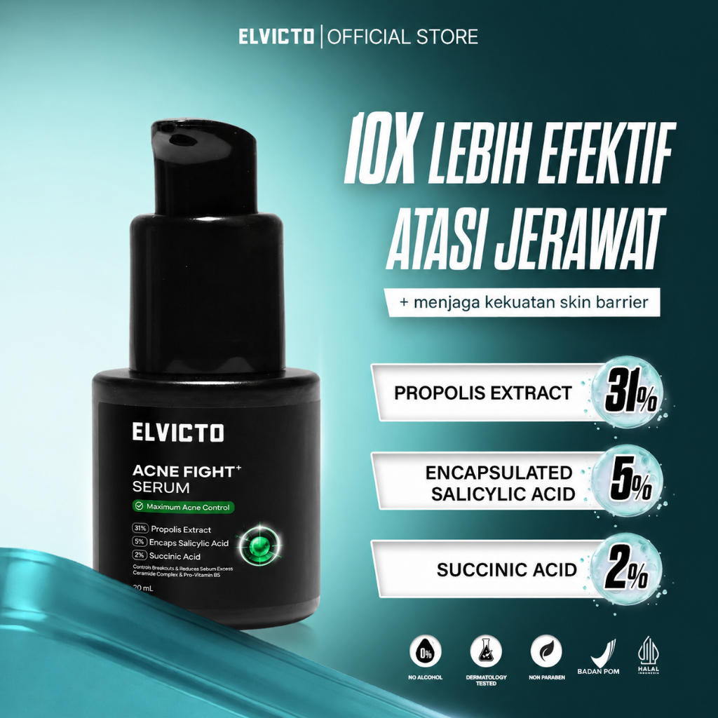 ELVICTO ACNE FIGHT+ SERUM 20ml |Serum Anti Jerawat Serum Pereda Jerawat Serum Wajah Pria Serum Jeraw
