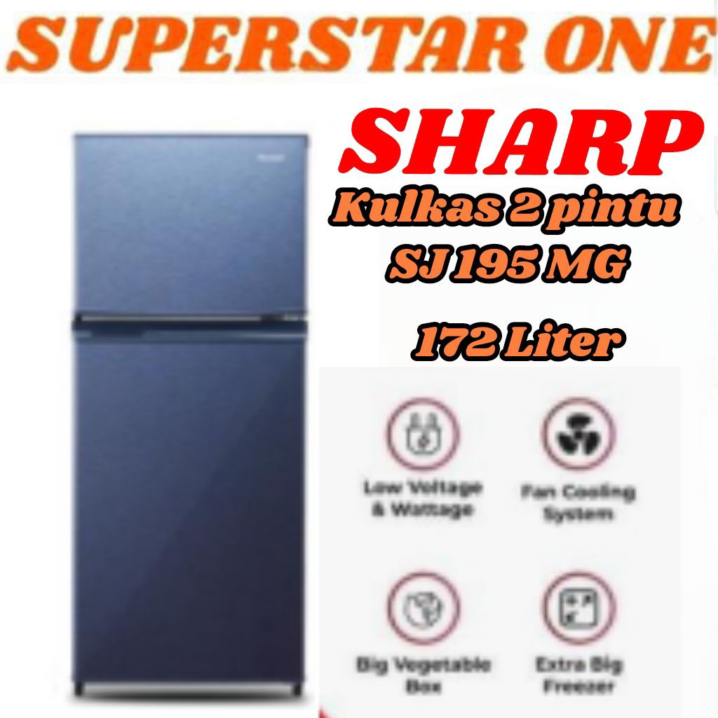 Lemari es 2 pintu sharp/kulkas 2 pintu sharp sj 195 mg