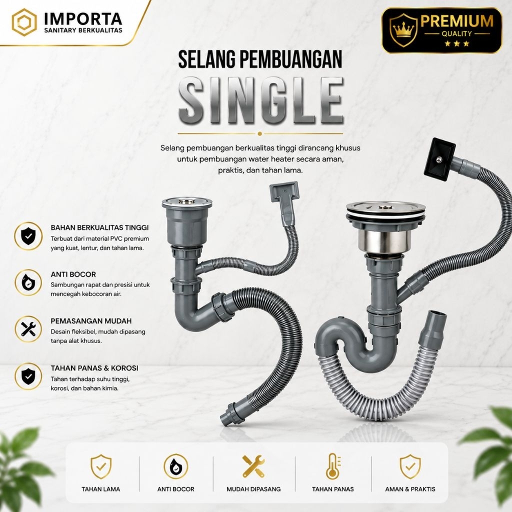 Selang Pembuangan Kitchen Sink 1 lubang + Overflow /Selana Kitchen Sink Satu Lubang