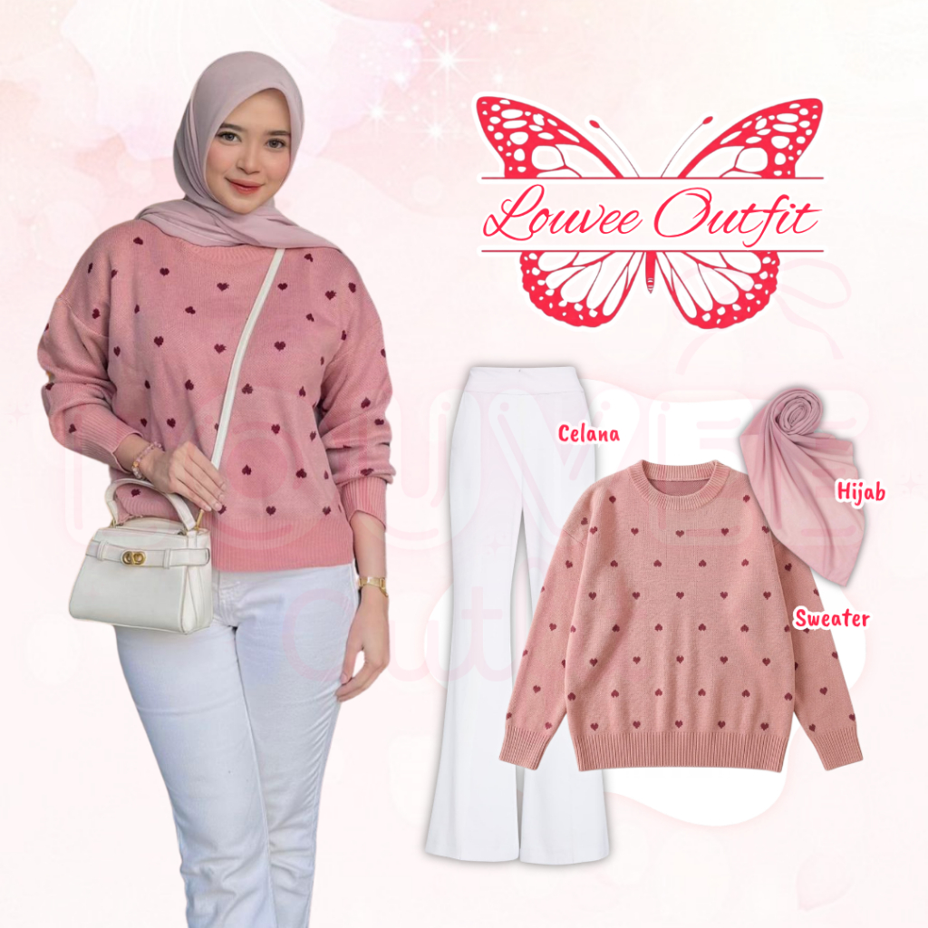 Louvee Outfit / one set remaja 3in1 /  outfit wanita kekinian / Setelan Kekinian / Sweater Rajut Pol