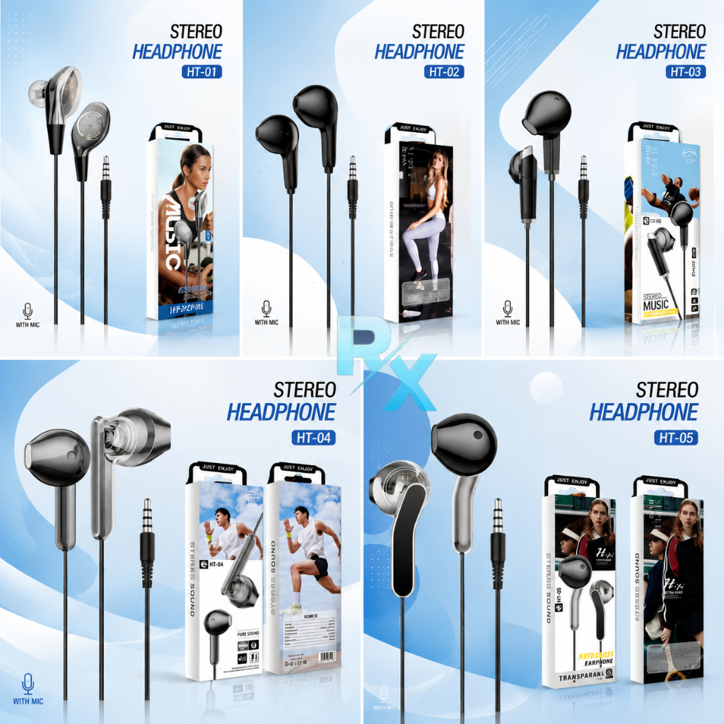 Earphone - Headset - Handsfree Branded Transparant HT-01 / HT-02 / HT-03 / HT-04 / HT-05  Stereo  Ea