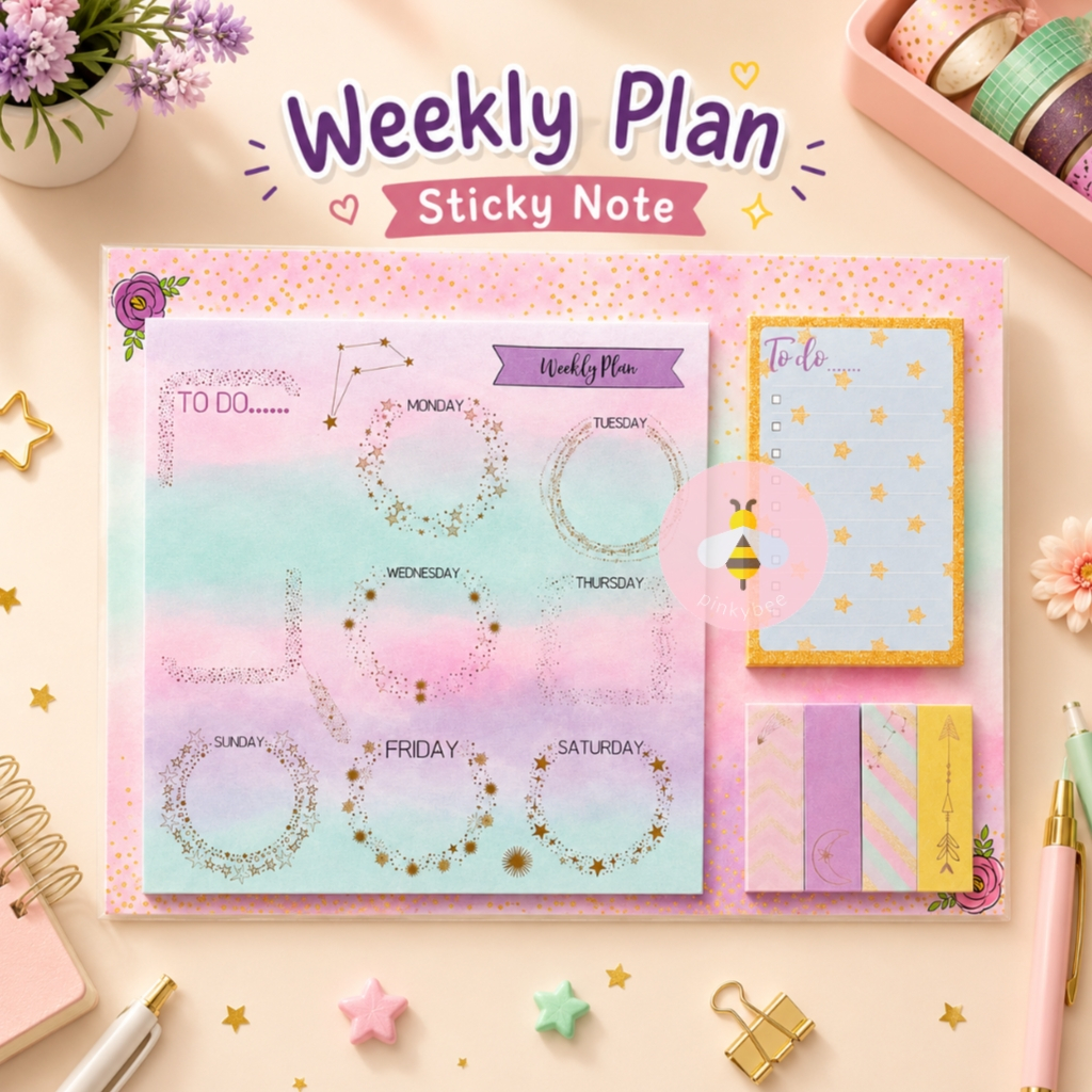 Pinky Bee Planner Weekly Plan Sticky Note Kucing Star Pink Ungu 72241400