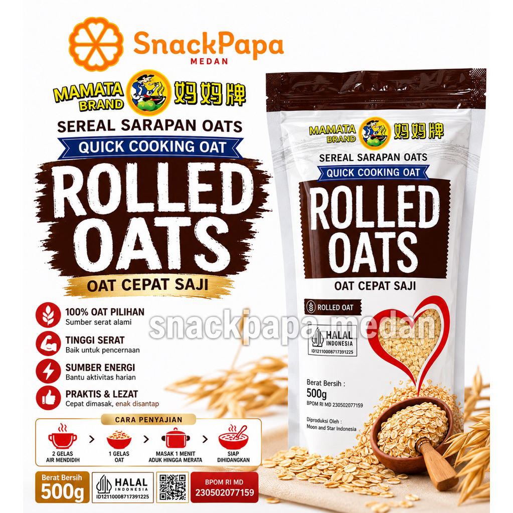 MAMATA BRAND SEREAL SARAPAN OATS 500G | MAMATA ROLLED OATS 500G| MAMATA ROLLED OAT| MAMATA ROLLED OA
