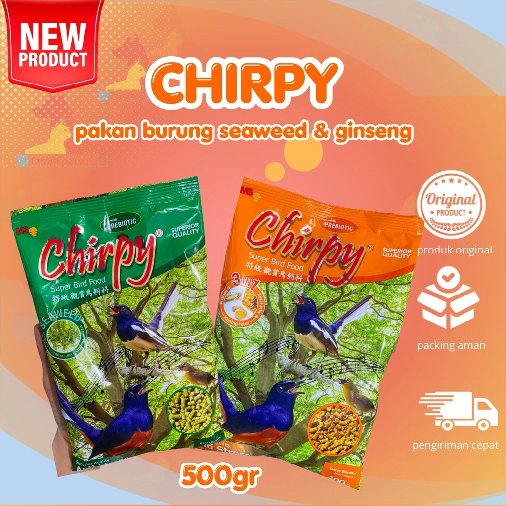 CHIRPY HIJAU / CHIRPY KUNING / 250gr / pakan burung /chirpy seaweed ginseng