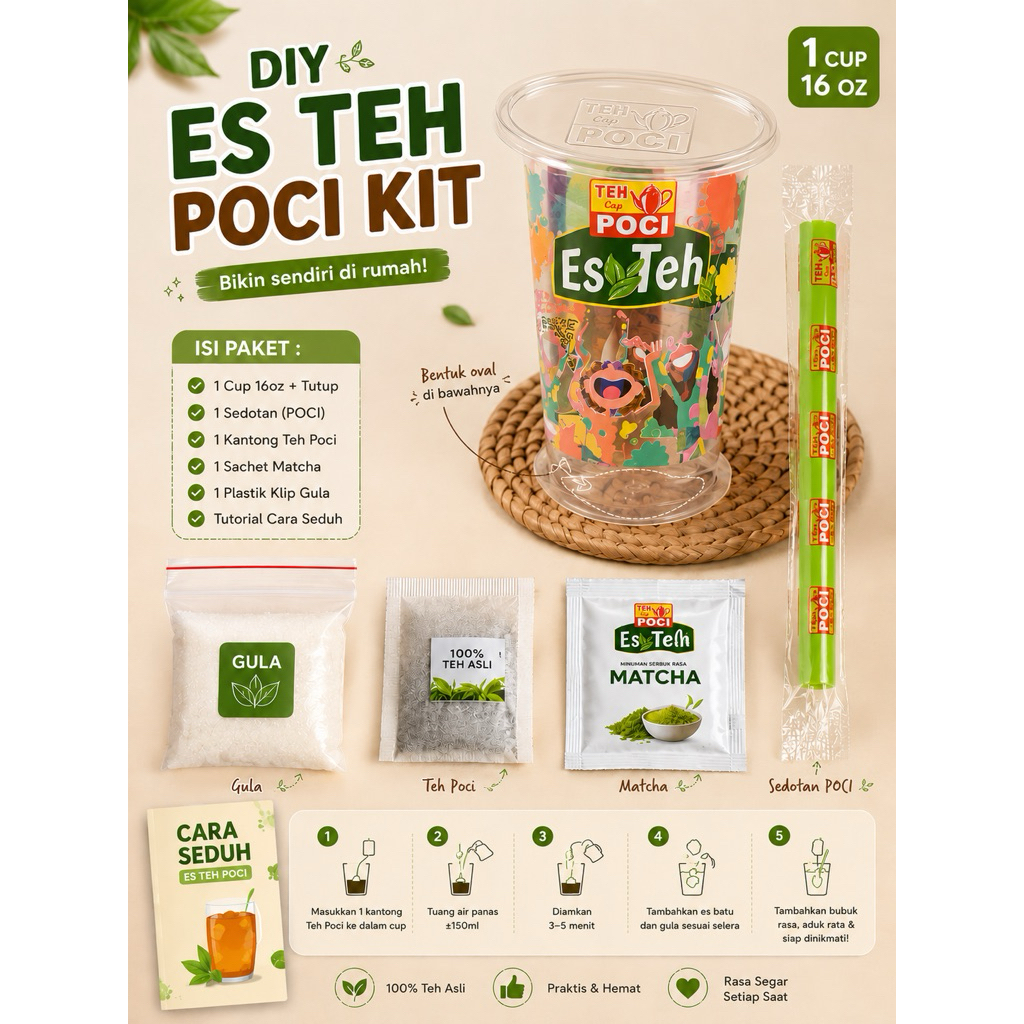 DIY Es Teh Poci Kit 16oz | Paket Racik Sendiri + Cup + Teh Original & Varian Rasa
